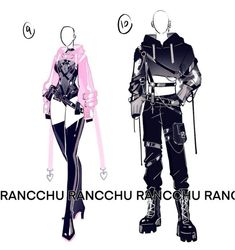 two different types of clothes with the words franochu ranch on top of them