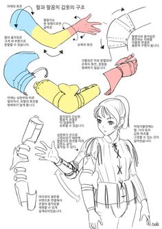 the instructions for how to wear gloves in different colors and sizes, including one with an arm