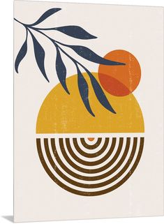 an abstract painting with oranges and leaves on top of a white canvas wall art print