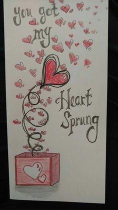 a valentine's day card with hearts coming out of a box and the words you got my heart spring written on it