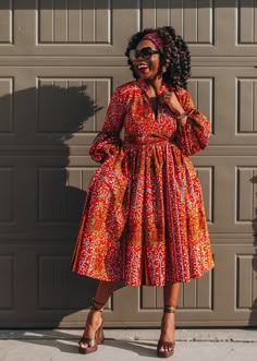 Long Sleeve Red Dress, African Ankara Styles, Shweshwe Dresses, Dresses Pattern, Ankara Short, Ethnic Dresses, Long African Dresses, Ankara Dress Styles, Red Long Sleeve Dress