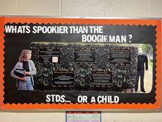 a bulletin board with information about booge man