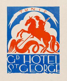 an old poster advertising a hotel in the united states with a horse and rider on it