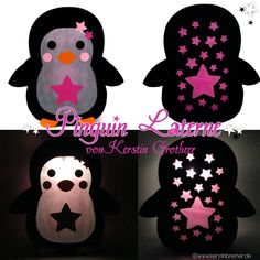 three different images of penguins with stars on their faces and the words penguin lavene