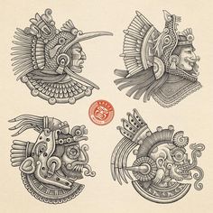 four masks with different designs on them