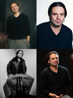 four different pictures of men in black and white, one with a man's head tilted to the side