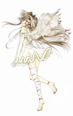 a drawing of an angel girl with long hair and white dress, holding her hands behind her back