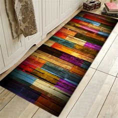 multicolored wooden planks pattern area rug