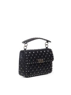 Garavani Rockstud Spike Foldover Top Crossbody Bag Chic Studded Shoulder Bag For Party, Chic Party Shoulder Bag With Studs, Studded Evening Shoulder Bag, Evening Shoulder Bag With Studs, Studded Leather Party Bag, Chic Studded Crossbody Shoulder Bag, Leather Party Bag With Studs, Luxury Shoulder Bag With Rivets, Elegant Evening Shoulder Bag With Rivets