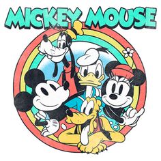 the mickey mouse logo is shown on a white t - shirt with an image of goofy and