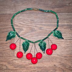 Vintage Ceramic Cherry Necklace Cherry Necklace, Vintage Ceramic, Lady In Red, Red Green, Womens Jewelry Necklace, Cherry, Jewelry Necklaces, Necklaces, Women Jewelry