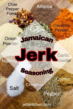 the names of different spices are shown in this graphic above it is an image of various seasonings