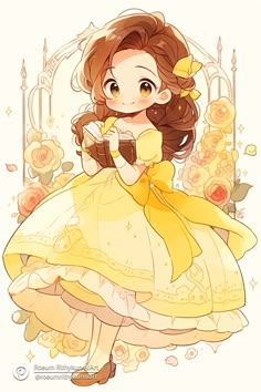 a girl in a yellow dress holding a cup