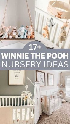 some baby cribs with stuffed animals on them and the words, 17 + winnie the pooh nursery ideas