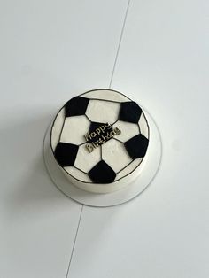 a birthday cake decorated with a soccer ball