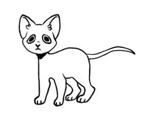 a black and white drawing of a cat with big eyes on it's face