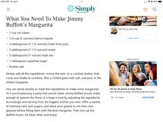 an image of a website page with the words, what you need to make jimmy buffet's margarita