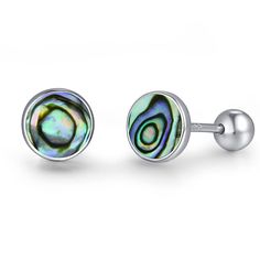 PRICES MAY VARY. ☆Abalone Shell Stud Earrings for Women☆Choose dainty abalone shell polished and set on the stud earrings. Elegant and exquisite design suitable for various occasions and daily wear. ☆Sterling Silver Hypoallergenic Earring for Sensitive Ear☆Made of 925 sterling silver, no nickel, no lead, no cadmium and hypoallergenic. ☆Screw Back Earrings☆stud diameter size is 6mm (0.27in). The length of the pole is 9mm (0.35in). The dainty and tiny design is suitable for every charming lady. ☆R Silver Round Cartilage Earrings Gift, Stone Earrings Studs, Opal Earrings Stud, Tiny Studs, Earrings Elegant, Tiny Stud Earrings, Blue Gift, Stud Earrings For Women, Earrings Stud