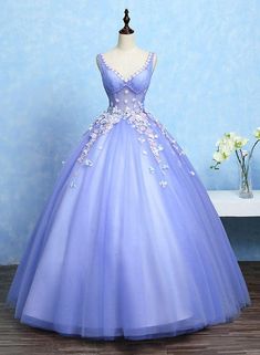 Any things please feel free to contact us: sales@Solvbao.com******* Product Detail*******Fabric: Tulle Product Number:#L6YTHemline: Floor LengthNeckline:V-necklineMaking time:2-3 weeks, Shipping time: 3-5 DaysCustom size/color, Rush Order is available, and no extra cost.******* Custom Measurements*******For better fitting, You can leave us the following information in the order notes when you check out, and please have a look our measuring guide at first: :Bust: ________inch/cm,Waist: ________inch/cm,Hips: ________inch/cmHollow to knee( for knee length dress only):________inch/cmHollow to Floor(without shoes): ________inch/cmYour Height without shoes______, The Shoes height you will wear with the dress:______Occasion date:______For the exactly right measurements or size, please have a look Purple V-neck Prom Gown, Purple V-neck Wedding Gown, Fitted Bodice V-neck Dress For Debutante Ball, V-neck Dress For Debutante Ball With Fitted Bodice, Blue V-neck Dress For Debutante Ball, Lavender Ball Gown For Wedding, Purple V-neck Gown For Prom, Lavender Ball Gown With Fitted Bodice For Wedding, Lavender Wedding Ball Gown With Fitted Bodice