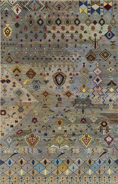 an area rug with many different designs on it