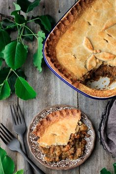 a pie sitting on top of a wooden table