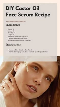 Castor Oil Natural Remedie Frankensence And Castor Oil Recipe, Castor Oil On Face Overnight, Castor Oil Face, Castor Oil Benefits Skin, Diy Face Serum, Face Serum Recipe, Castor Oil For Face, Serum Recipe, Castor Oil For Skin