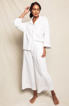 Feel cool and comfy in supersoft pima-cotton pajamas that pairs a notched-collar top with matching wide-leg pants. Top has notched collar; long sleeves 100% cotton Machine wash, dry flat Made in Peru Luxury Sleepwear, Cotton Pajamas, Cotton Pajama Sets, Collar Top, Pajama Set Women, Getting Cozy, Pima Cotton, Mommy And Me, Knit Jersey