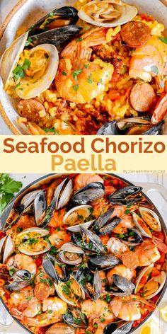 seafood chorizo paella with shrimp and clams