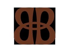 the letter b is made up of two intertwined circles in brown on a white background