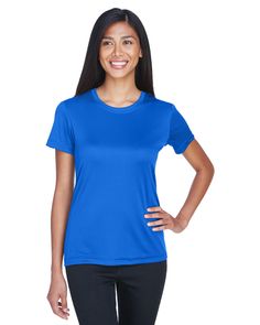 Ladies' Cool & Dry Basic Performance T-Shirt - ROYAL - S | UltraClub Women's Cool & Dry Basic Performance T-Shirt in Royal Blue Size Small | Polyester Womens Workout Shirts, Workout Tops For Women, Columbia Blue, Womens Activewear, Cool Suits, Classic Looks, V Neck T Shirt, Age Group, Going Out