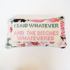 Add a touch of personality to any place with this fun sassy pillow! 13" x 7" Free shipping & free gift included with purchase! Novelty Pillows, College House, Small Pillow, Horror Show, Diy Bar, Needlepoint Designs, Home Bar Decor, Small Pillows, Loft Apartment