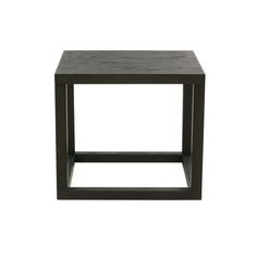 an end table with a square wooden top and metal frame, against a white background