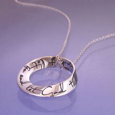 A well known aphorism alluding to many scriptural references and engraved repeatedly around the form, interspersed with crosses. #Christmas #gift #gifts #religious #jewelry #necklace Let Go Let God, God Necklace, Diamond Infinity Necklace, Mobius Strip, Let Go And Let God, Infinity Charm, Inspirational Jewelry, Chakra Jewelry