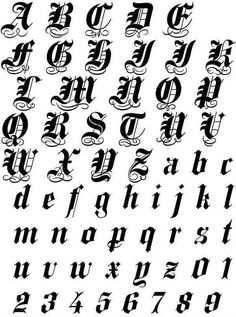 an old english alphabet with the letters and numbers written in cursive writing, it is