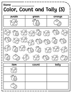 the worksheet for color, count and talk 5 is shown in black and white