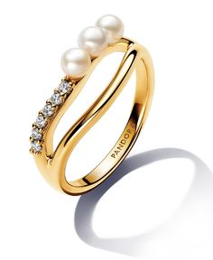 in stock Pandora Essence, Double Band Ring, Double Band Rings, Pandora Rings, Pandora Style, Freshwater Cultured Pearls, Plated Ring, Gold Plated Rings, Girly Jewelry