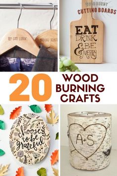 wooden burning crafts are featured in this collage with the words wood burning crafts written on them