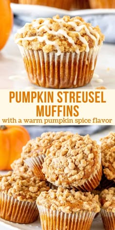 These pumpkin streusel muffins are soft and moist with a warm pumpkin spice flavor. Topped with crunchy cinnamon streusel and drizzle of vanilla glaze - you'll bake these again and again. Pumpkin Baking, Brunch Board, Pumpkin Streusel, Pumpkin Streusel Muffins, Thanksgiving Entertaining, Broma Bakery, Pumpkin Muffin Recipes, Fall Baking Recipes, Streusel Muffins