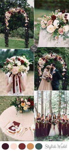 a collage of photos with flowers and greenery