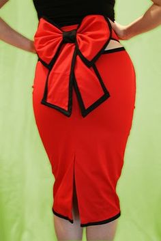 Bow pencil skirt Rockabilly Skirt, Red Pencil Skirt, Bow Skirt, Diy Vetement, Red Skirt