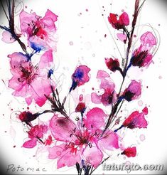 watercolor painting of pink flowers on white paper