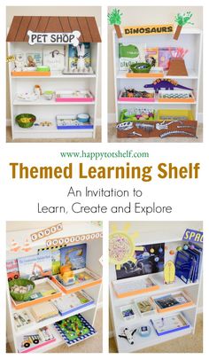 an open book shelf filled with books and other items to learn how to use them