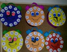 a bulletin board with different faces and numbers for each child's time lapse