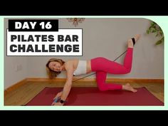 a woman in pink leggings and white tank top doing pilates bar challenge