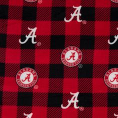 the university of alabama flannel fabric is red and black with white letters on it