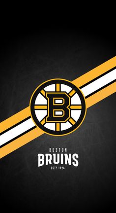 the boston hockey team's logo is shown in this black and yellow background with white stripes