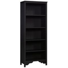 an empty black bookcase on a white background