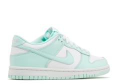 The Nike Dunk Low "Mint Foam" (GS) is a refreshing addition to the Dunk family, designed specifically for the younger sneaker aficionados. This version of the iconic silhouette presents a cool, calming palette perfect for any season, combining both comfort and style in a size range catering to grade school (GS) wearers.Crafted with a meticulous balance of leather and synthetic materials, the upper features a pristine white base that serves as the perfect canvas for the soft, Mint Foam accents. T Nike Dunks Low, Summer Collection Men, Jordan 4’s, Pretty Sneakers, Jordan Yeezy, Back To School Shoes, Preppy Shoes, Soft Mint, Cute Nike Shoes