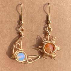 Message Me With Any Questions Or Offer Me A Bundle!! Moonstone Drop Earrings, Alloy Earrings, Mismatched Earrings, Moonstone Earrings, Bohemian Earrings, Moon Earrings, Creative Jewelry, Sun And Moon, Girls Jewelry