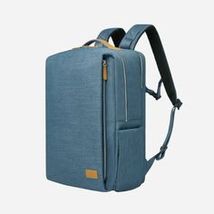 a blue backpack is shown with the zipper open and it's front pocket closed